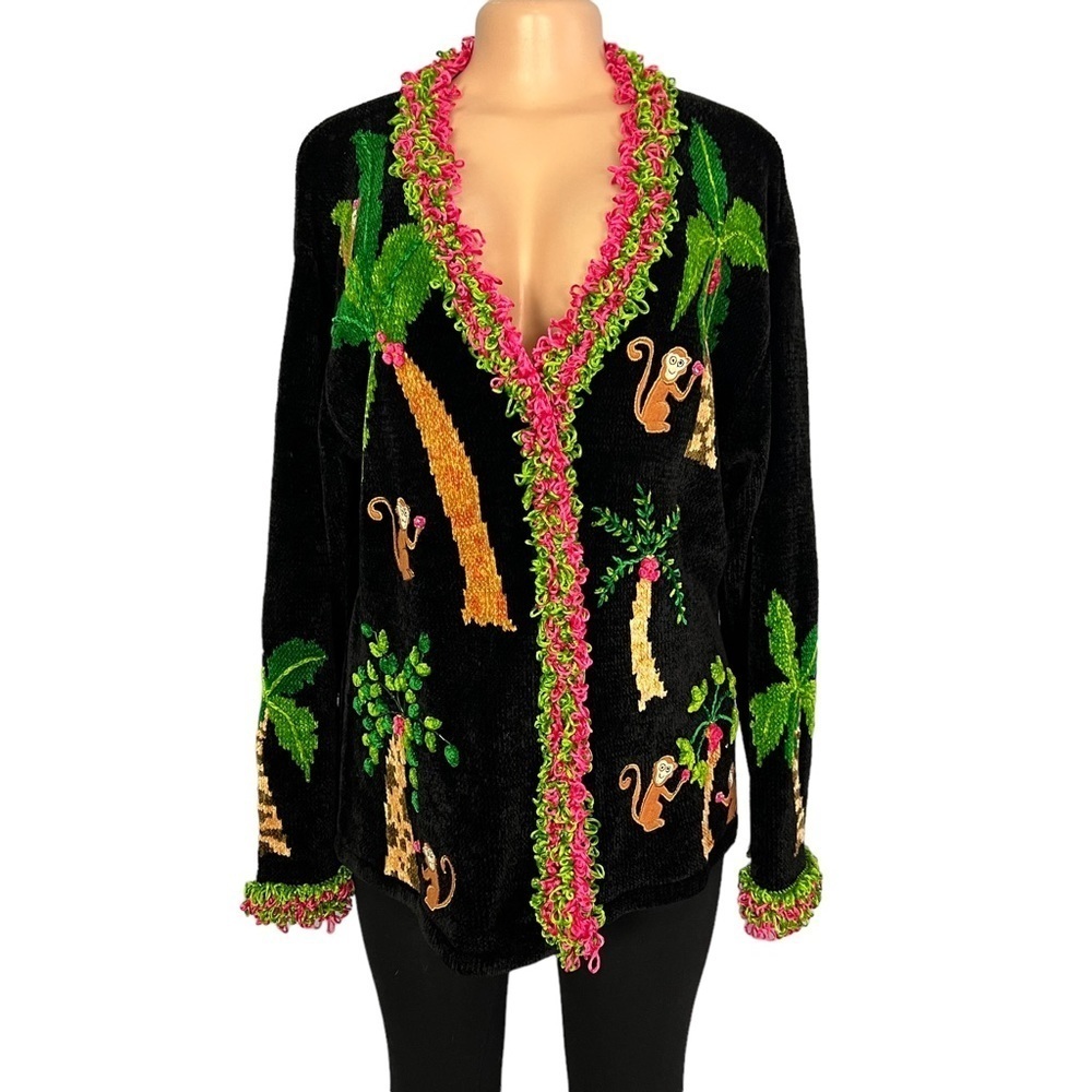 That Sweater Vintage Pink Monkey Chenille Art-to-Wear Fun Funky Sweater